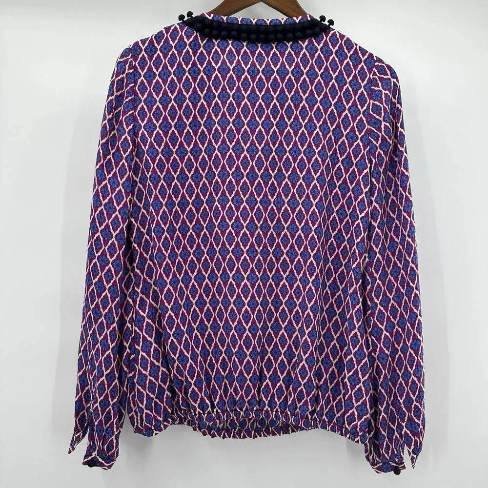 Tory‎ Burch Top Blouse Womens 0 Purple Bubble Tunic Floral Geometric Long